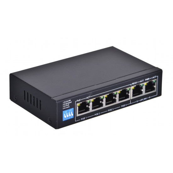 Extralink PoE Switch KRIOS 4x Gigabit PoE/PoE+, 2x RJ45 Uplink Gigabit, 60W