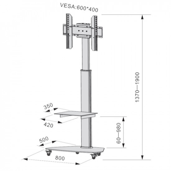 Techly Floor Stand with Shelf Trolley TV LCD/LED/Plasma 37-70 Silver