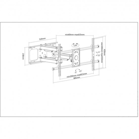 Manhattan TV & Monitor Mount, Wall, Full Motion, 1 screen, Screen Sizes: 37-75, Black, VESA 200x200 to 800x400mm, Max 75kg, LFD, Tilt & Swivel with 3 Pivots, Lifetime Warranty