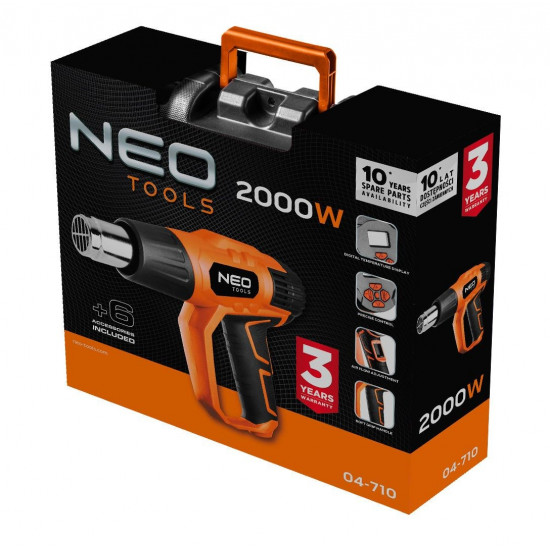 Heat gun 2000W, I: 50oC, II: 70-600oC,case, display