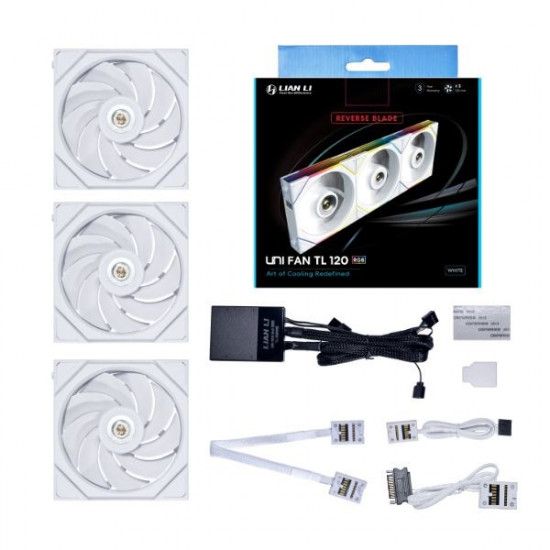 Lian Li UNI FAN TL Series Reverse Blade Fan, 3-Pack incl. Controller - 120mm, white