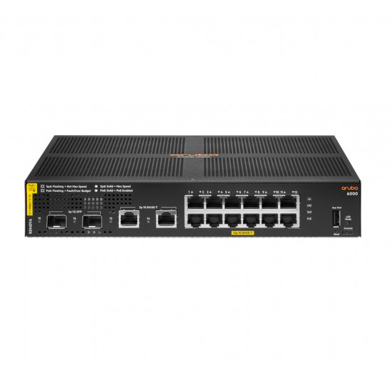 HPE Aruba Networking Aruba 6000 12G Class4 PoE 2G/2SFP 139W Managed L3 Gigabit Ethernet (10/100/1000) Power over Ethernet (PoE) 1U