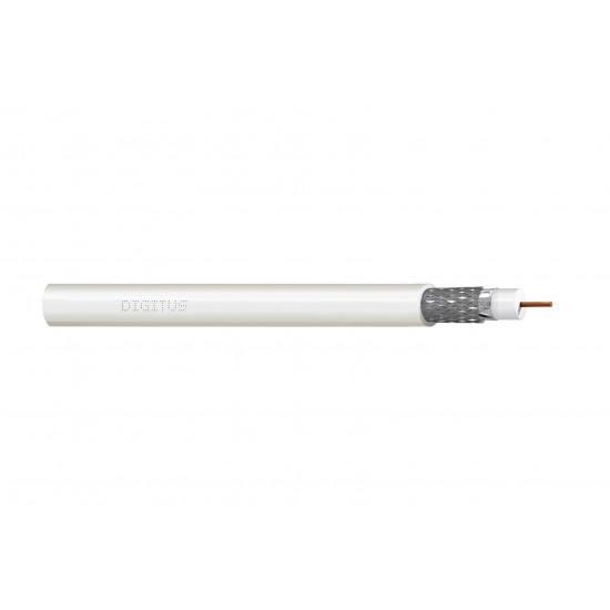 Coaxial cable DIGITUS RG-6, 75 Ohm, shield (2x foil + 77% braid), Eca, PVC, 100m, white