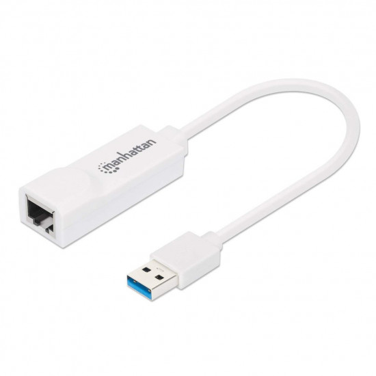 Manhattan USB-A Gigabit Network Adapter, White, 10/100/1000 Mbps Network, USB 3.0, Equivalent to USB31000SW, Ethernet, RJ45, Three Year Warranty, Blister