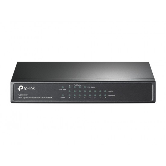 TP-LINK | Switch | TL-SG1008P | Unmanaged | Desktop | 1 Gbps (RJ-45) ports quantity 8 | PoE ports quantity 4 | Power supply type External | 36 month(s)