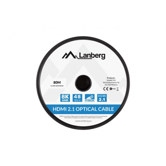 HDMI CABLE M/M V2.1 80M 8K BLACK OPTICAL AOC LANBERG