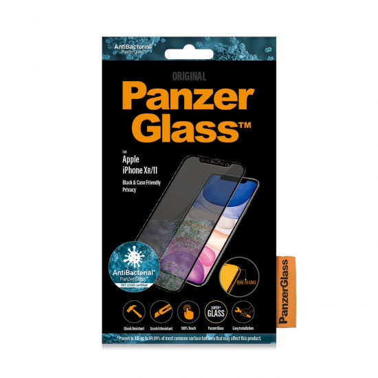 PanzerGlass | P2665 | Screen protector | Apple | iPhone Xr/11 | Tempered glass | Black | Confidentiality filter; Full frame coverage; Anti-shatter film (holds the glass together and protects against glass shards in case of breakage); Case Friendly – compa