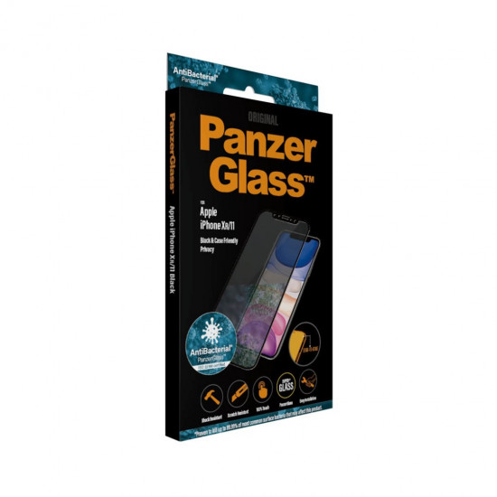 PanzerGlass | P2665 | Screen protector | Apple | iPhone Xr/11 | Tempered glass | Black | Confidentiality filter; Full frame coverage; Anti-shatter film (holds the glass together and protects against glass shards in case of breakage); Case Friendly – compa