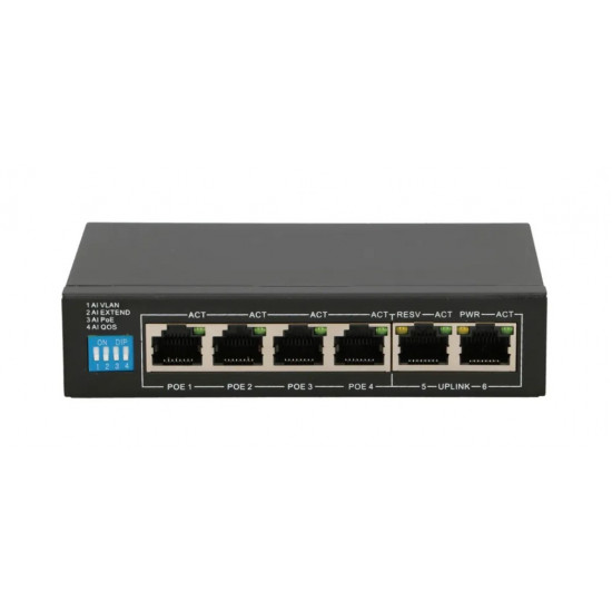 Extralink EUROS V2 | PoE Switch | 4x 100Mbps PoE/PoE+, 2x RJ45 Uplink 100Mbps, 60W