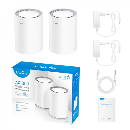 Cudy M1800 2-pack Dual-band (2.4 GHz / 5 GHz) Wi-Fi 6 (802.11ax) White 1 Internal