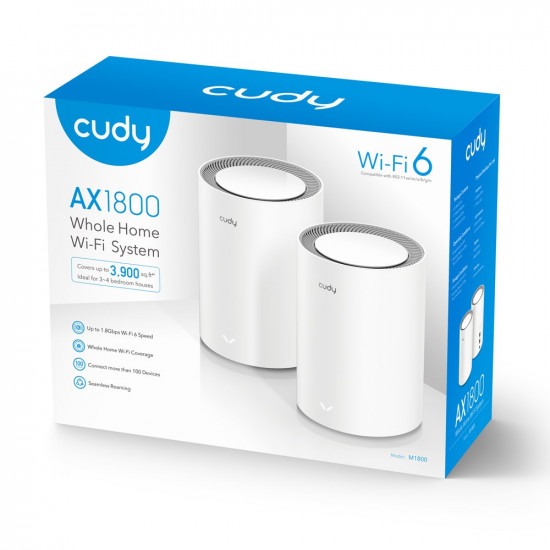 Cudy M1800 2-pack Dual-band (2.4 GHz / 5 GHz) Wi-Fi 6 (802.11ax) White 1 Internal