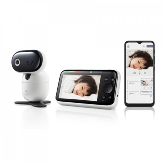 Motorola PIP1610 HD CONNECT 5.0 Wi-Fi HD Motorized Video Baby Monitor, White/Black | Motorola | Wi-Fi HD Motorized Video Baby Monitor | PIP1610 HD CONNECT 5.0 | 5.0” IPS color display with HD 1280 x 720px resolution; Remote pan, tilt and zoom; Two-way t