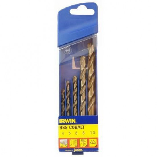 IRWIN COBALT DRILL BIT SET 5pcs. 4.0, 5.0, 6.0, 8.0, 10.0 mm