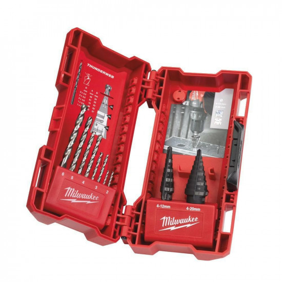 MILWAUKEE STEP DRILL BIT AND HSS-G THUNDERWEB DRILL BIT SET 10 pcs.