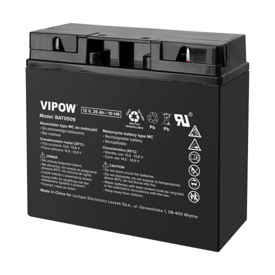 VIPOW Type MC Motorcycle Battery Pack 12V 25Ah