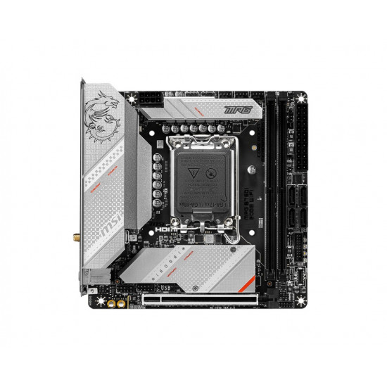 MSI | MPG B760I EDGE WIFI | Processor family Intel | Processor socket  LGA1700 | DDR5 DIMM | Memory slots 2 | Supported hard disk drive interfaces SATA, M.2 | Number of SATA connectors 4 | Chipset Intel B760 | Mini-ITX