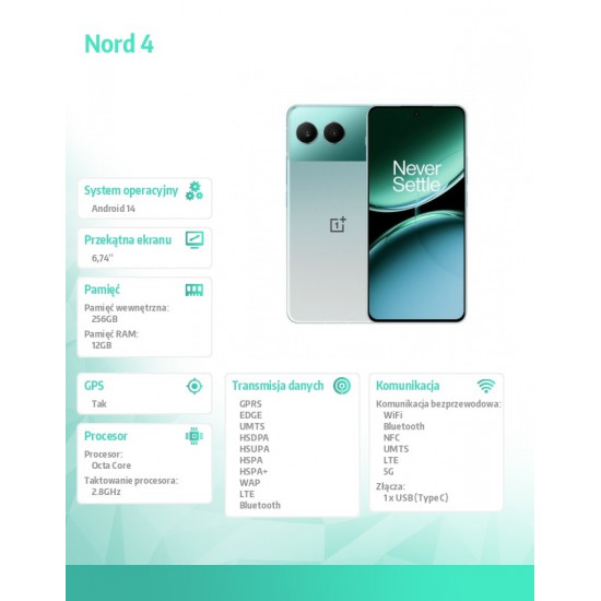 Smartphone Nord 4 5G 12/256 GB CPH2663 Oasis Green