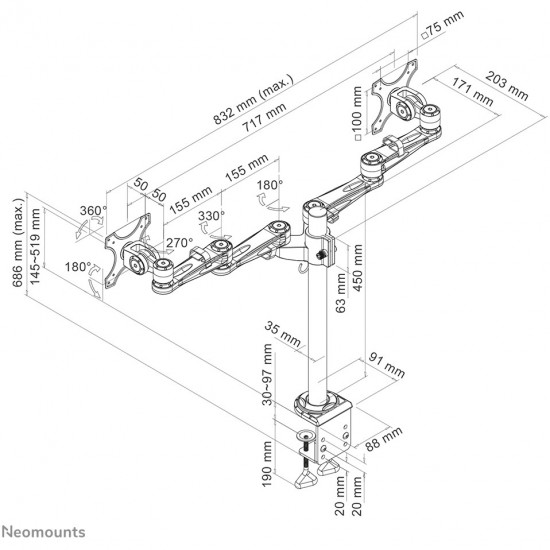 Neomounts Tischhalterung für zwei Flachbildschirme bis 27 (69 cm) 6KG FPMA-D935D