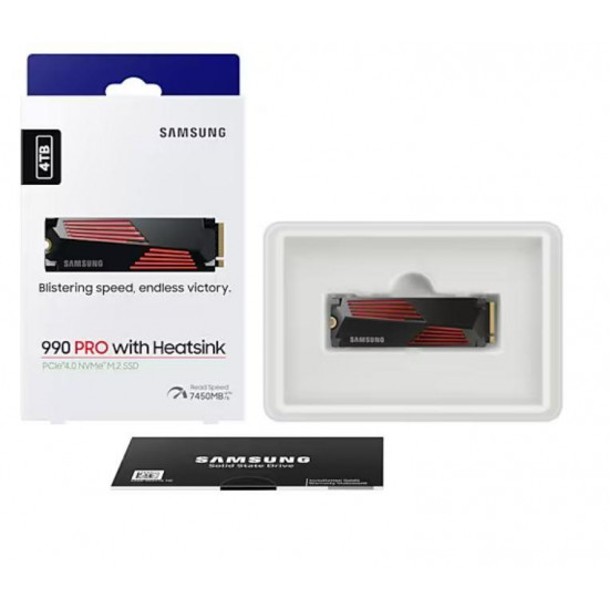 SSD|SAMSUNG|990 PRO with Heatsink|4TB|M.2|PCIe Gen4|NVMe|TLC|Write speed 6900 MBytes/sec|Read speed 7450 MBytes/sec|2.3mm|TBW 1200 TB|MTBF 1500000 hours|MZ-V9P4T0GW