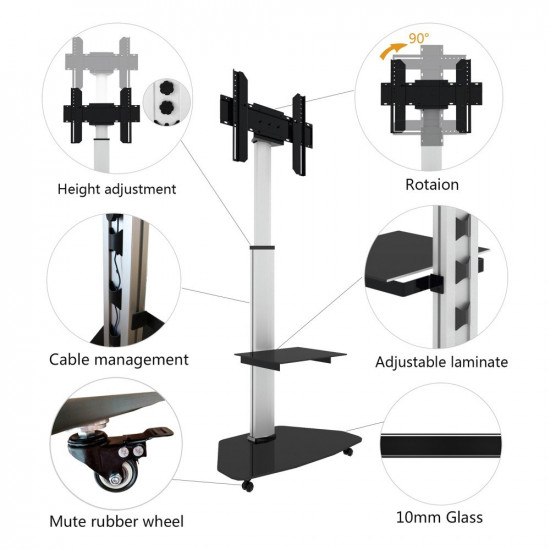 Techly Floor Support with Shelf Trolley TV LCD/LED/Plasma 37-70 White