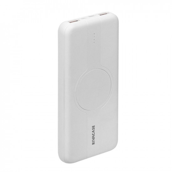 Powerbank RIVACASE 10000 mAh USB-C 20W + Qi 10W biały (1x USB-C PD 20W, 2 USB-A  QC 3.0 18W), white