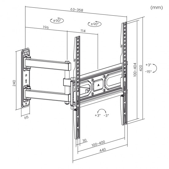 Maclean TV-Halterung, max vesa 400x400, für gebogene TVs, 33-70, 35kg, MC-647N