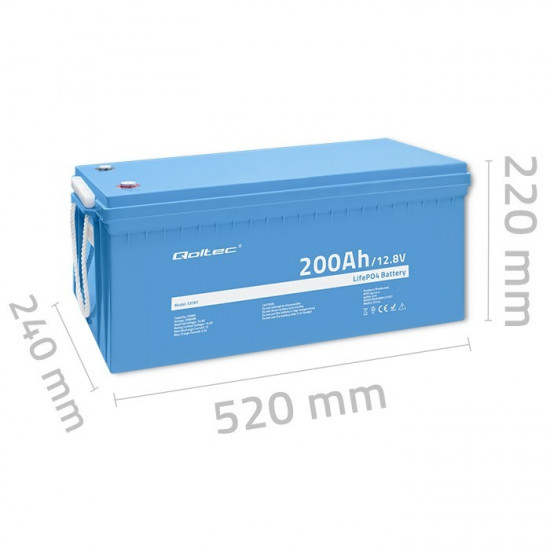 LiFePO4 battery 12.8V, 200Ah, 2560Wh,BM