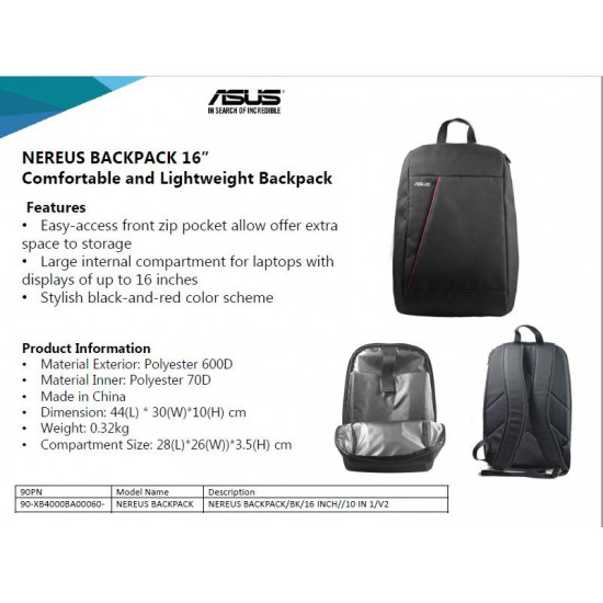 Asus | NEREUS | Fits up to size 16  | Backpack | Black