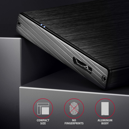 AXAGON | A compact aluminum USB 3.2 Gen 1 - SATA 6G external box designed for 2.5 SSD/HDD