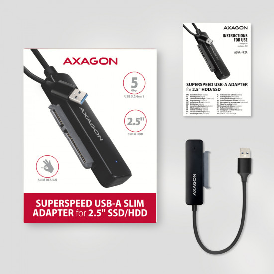 AXAGON USB-A 5Gbps SLIM adapter for 2.5 SSD/HDD | ADSA-FP2A