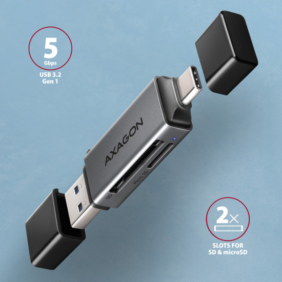 AXAGON Mobile USB 3.2 Gen 1 MINI card reader with USB-C and USB-A connectors | CRE-DAC