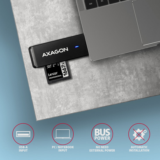 AXAGON Slim super-speed USB 3.2 Gen 1 card reader with a direct USB-A connector | CRE-S2N