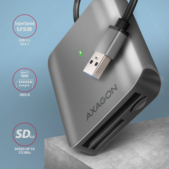 AXAGON Aluminum high-speed USB-A 3.2 Gen 1 memory card reader, 3 slots | CRE-S3