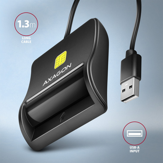 AXAGON Compact desktop USB contact Smart/ID card reader with long, USB-A cable | CRE-SM3N