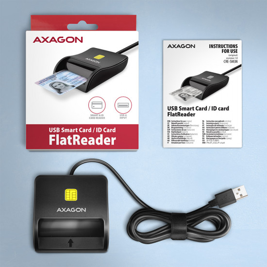 AXAGON Compact desktop USB contact Smart/ID card reader with long, USB-A cable | CRE-SM3N