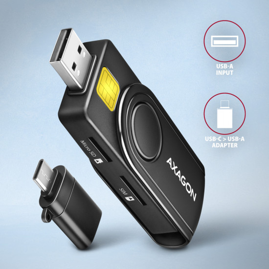 AXAGON Compact travel USB-A + USB-C contact Smart/ID card and SD/microSD/SIM card reader | CRE-SMP2A