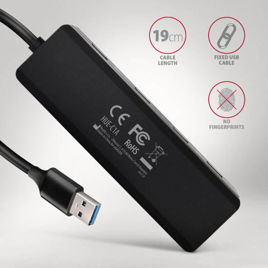 AXAGON Travel four-port USB-A 5Gbps hub | HUE-C1A