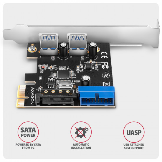 AXAGON PCI-Express card with a pair of internal and a pair of external USB 5Gbps ports | PCEU-232RS