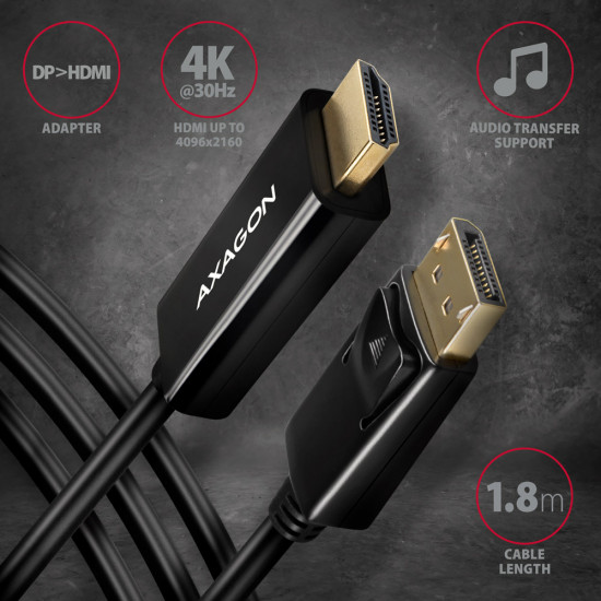 AXAGON | Active cable | DisplayPort to HDMI | 1.8 m