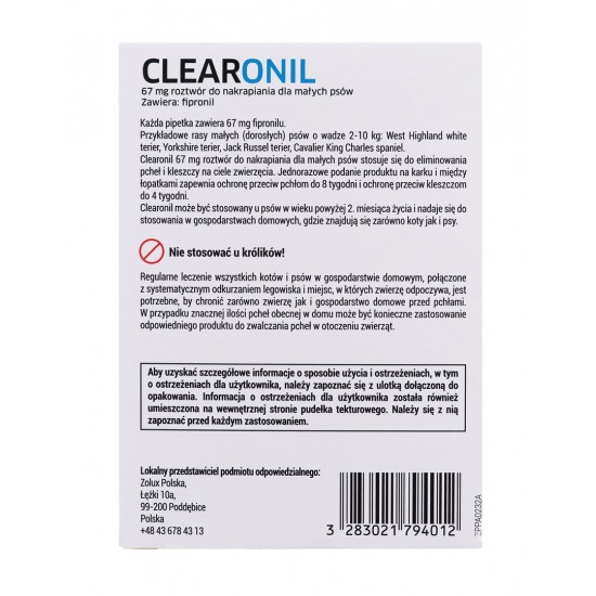 FRANCODEX Clearonil Small breed -  anti-parasite drops for dogs - 3 x 67 mg