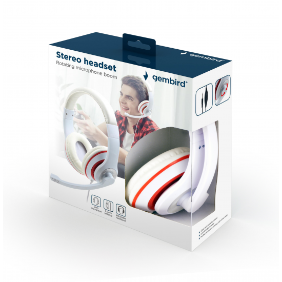 Gembird | Stereo Headset | MHS 03 WTRD | 3.5 mm | White with Red Ring | Headset