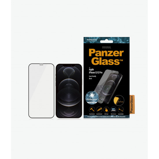 PanzerGlass | Apple | For iPhone 12/12 Pro | Glass | Black | 100% touch; The coating is non-toxic | Case Friendly