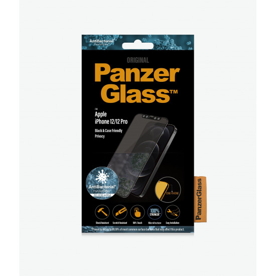 PanzerGlass | Apple | For iPhone 12/12 Pro | Glass | Black | 100% touch; The coating is non-toxic | Case Friendly