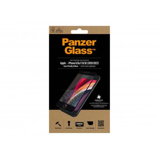 PanzerGlass | Apple | iPhone 6/6s/7/8/SE 2020 | Hybrid glass | Black | Rounded edges; 100% touch preservation; Crystal clear | Screen Protector