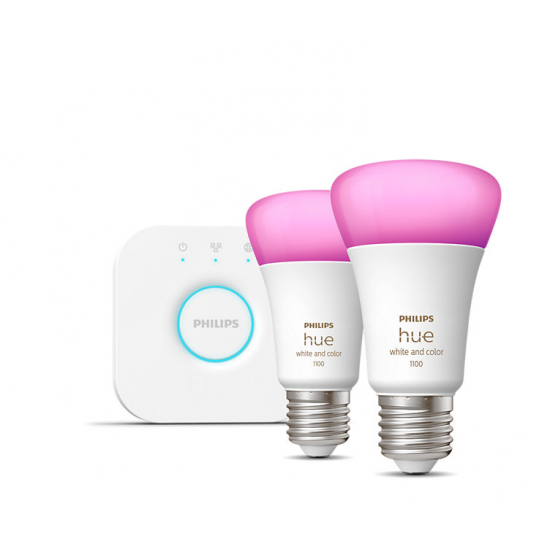 HueWCA Starter Kit 2pcs, Bridge | E27 | 11 W | White and colored light,  2000K-6500K +16 million colors | Bluetooth and Zigbee