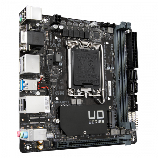 Gigabyte | H610I DDR4 1.0 M/B | Processor family Intel | Processor socket  LGA1700 | DDR4 DIMM | Memory slots 2 | Supported hard disk drive interfaces 	SATA, M.2 | Number of SATA connectors 4 | Chipset Intel H610 Express | Mini-ITX