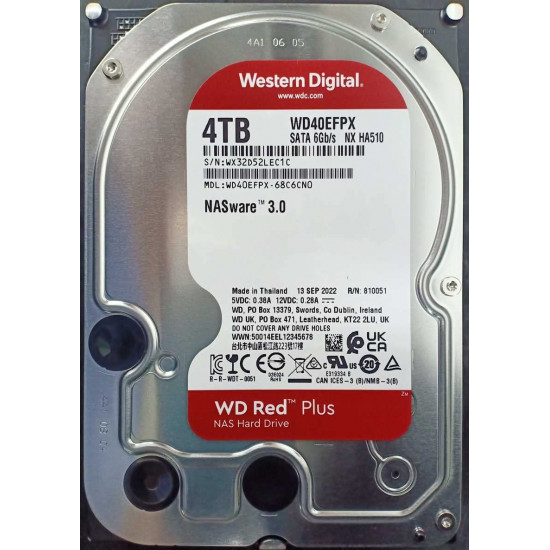 4TB WD Red Plus NAS Edition, SATA-6Gbs, CMR, 256MB Cache, 3.5 Internal HDD