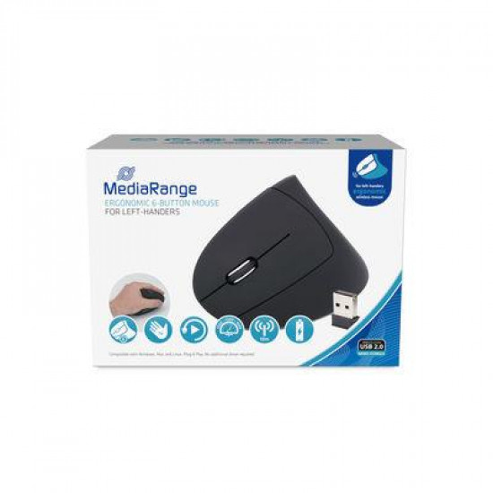 MOUSE USB OPTICAL WRL 6-BUTTON/LEFT BLACK MROS233 MEDIARANGE