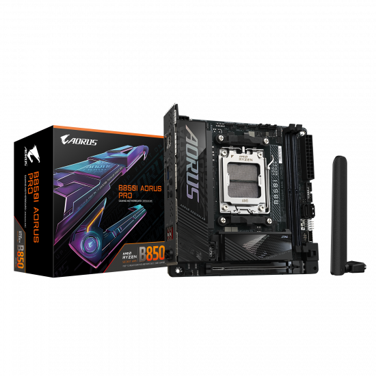 Gigabyte B850I AORUS PRO | Processor family AMD | Processor socket AM5 | DDR5 | Supported hard disk drive interfaces SATA, M.2 | Number of SATA connectors 2