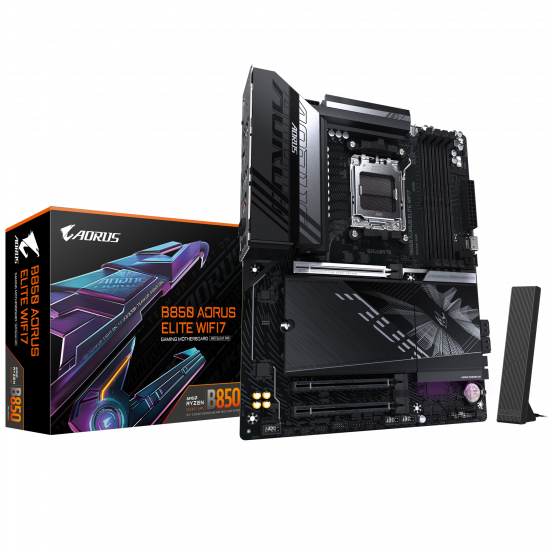 Gigabyte B850 A ELITE WF7 | Processor family AMD | Processor socket AM5 | DDR5 | Supported hard disk drive interfaces SATA, M.2 | Number of SATA connectors 4